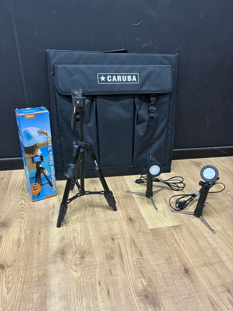 Complete Fotostudio Set: Statief, Lampen, Achtergronddoeken, Ophalen of Verzenden, Zo goed als nieuw, Complete fotostudio