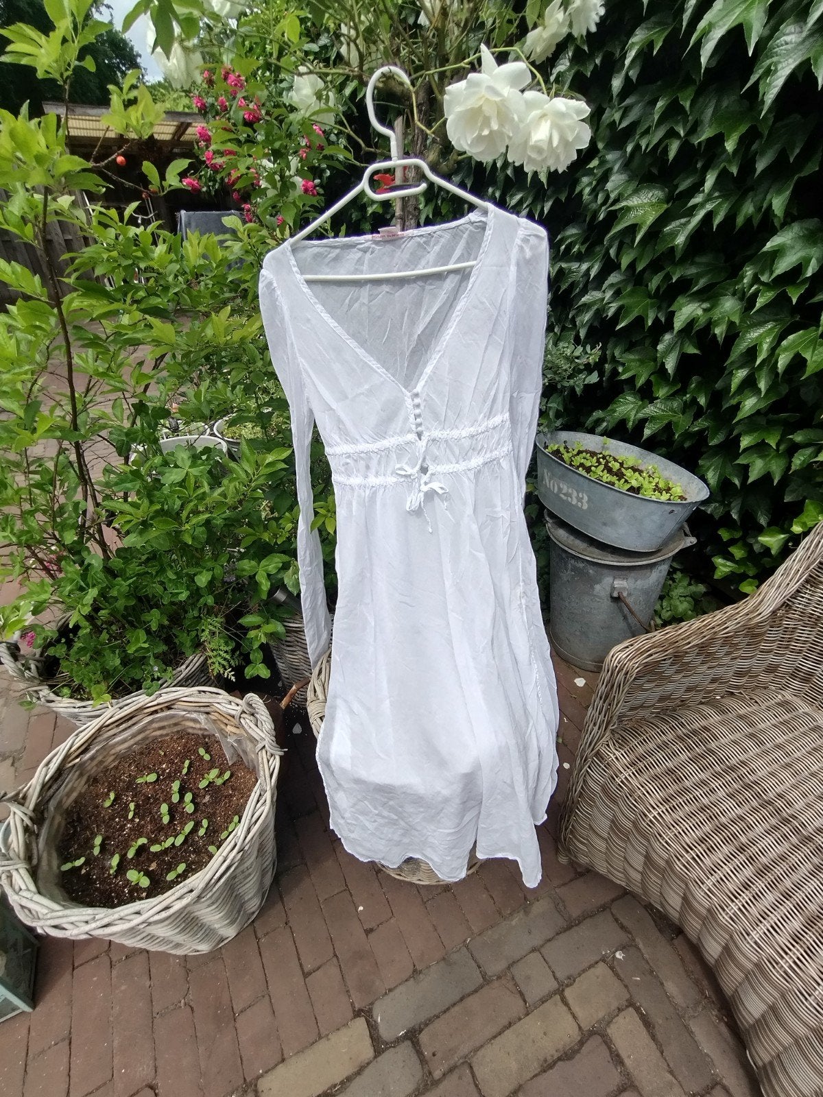 Nolita des Nimes Witte zomerjurk met lange mouwen en V-hals, Kleding | Dames, Maat 38/40 (M), Wit, Ophalen of Verzenden, Zo goed als nieuw