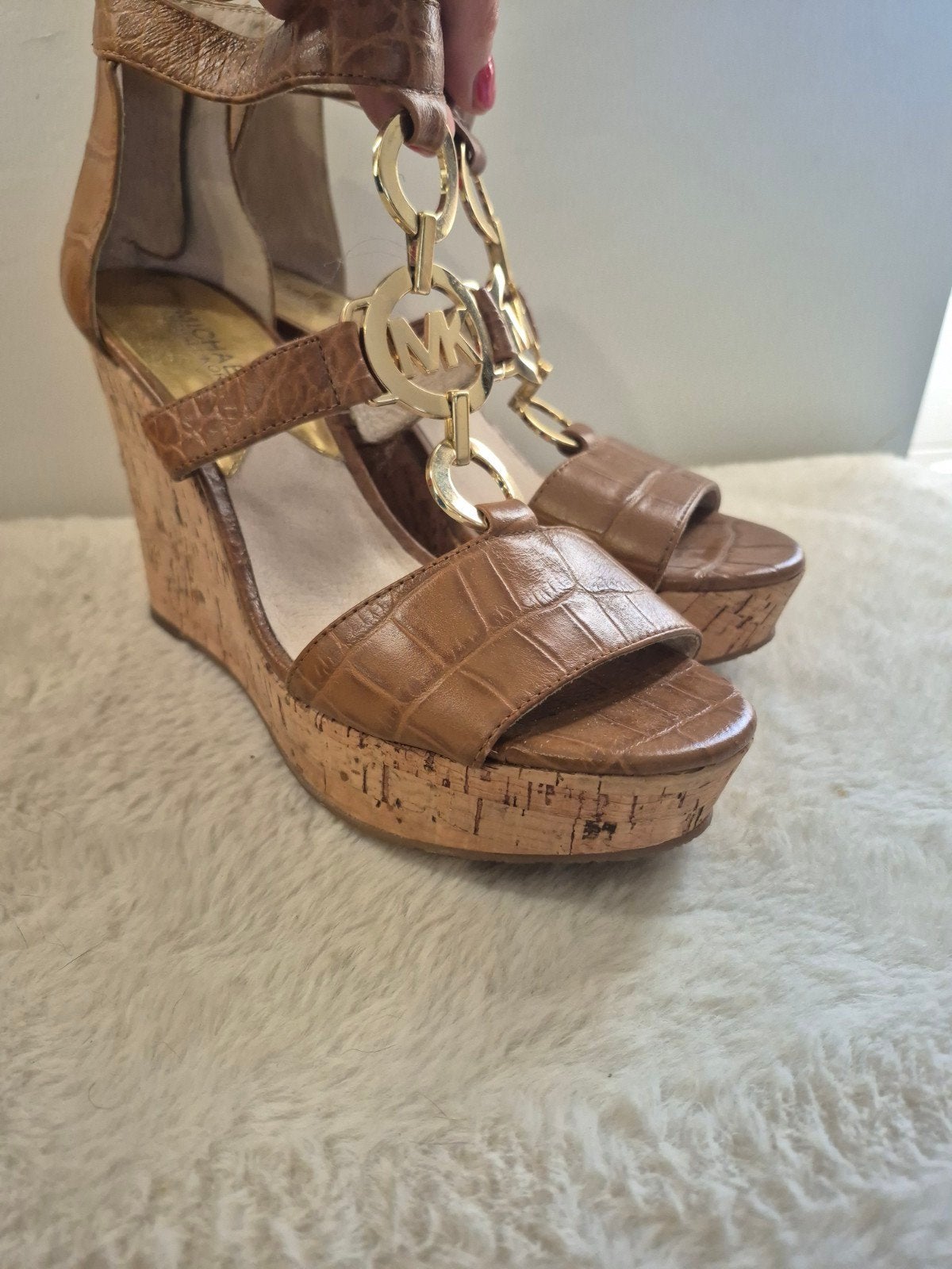 Michael Kors sleehak sandalen met krokodillenprint maat 39, Michael Kors, Bruin, Gedragen, Sandalen of Muiltjes