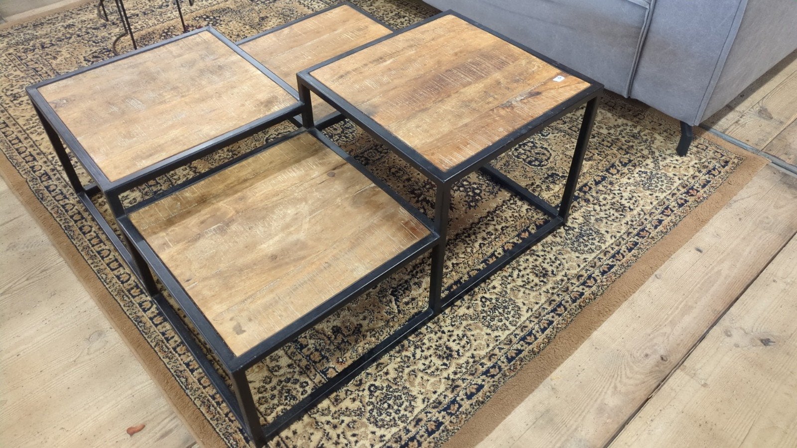 Salontafel mangohout verschillende hoogtes, Ophalen, Gebruikt, 50 tot 100 cm, Vierkant