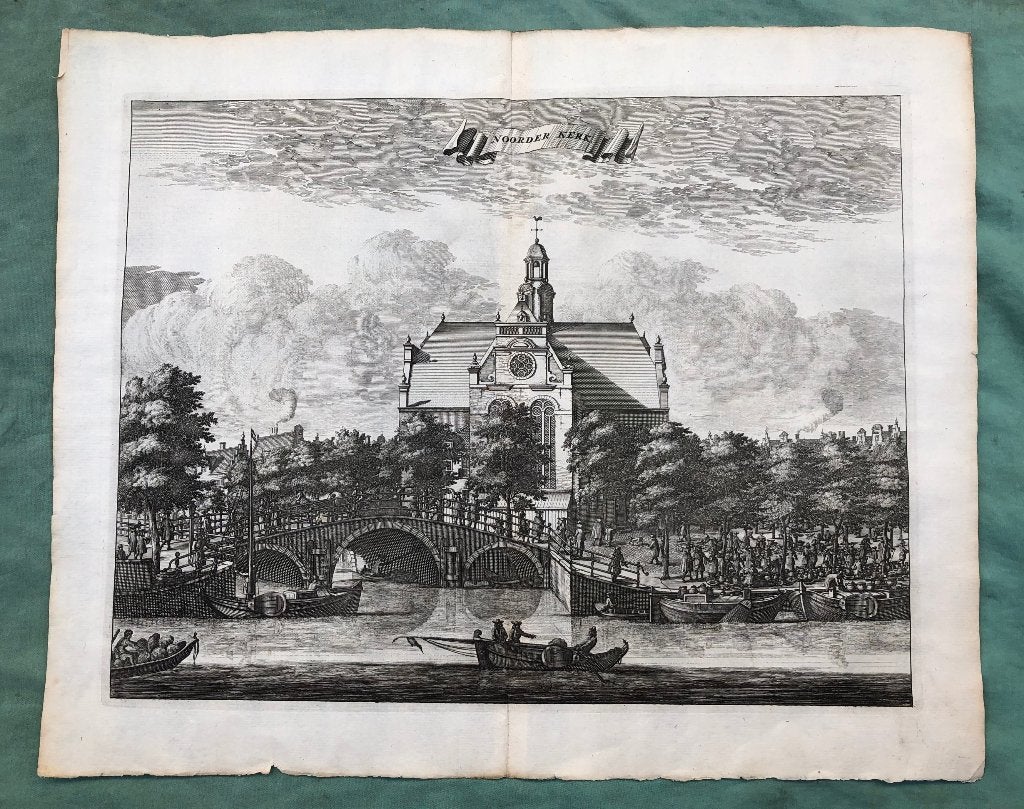 18e eeuw Kopergravure Amsterdam Noordermarkt, Antiek en Kunst, Kunst | Etsen en Gravures, Stadsgezicht, Ophalen of Verzenden, Gravure