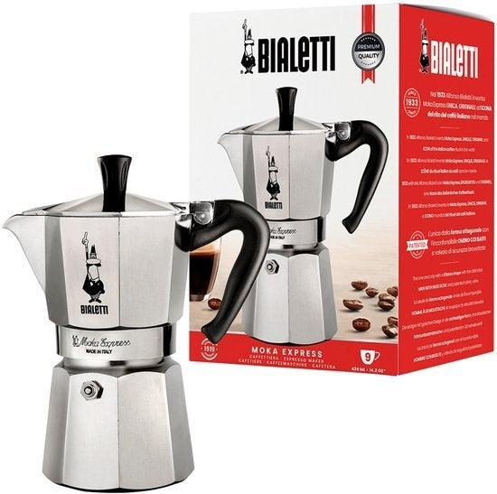 Bialetti Moka Express 9 Kops, Afneembaar waterreservoir, Espresso apparaat, Gemalen koffie, Ophalen of Verzenden
