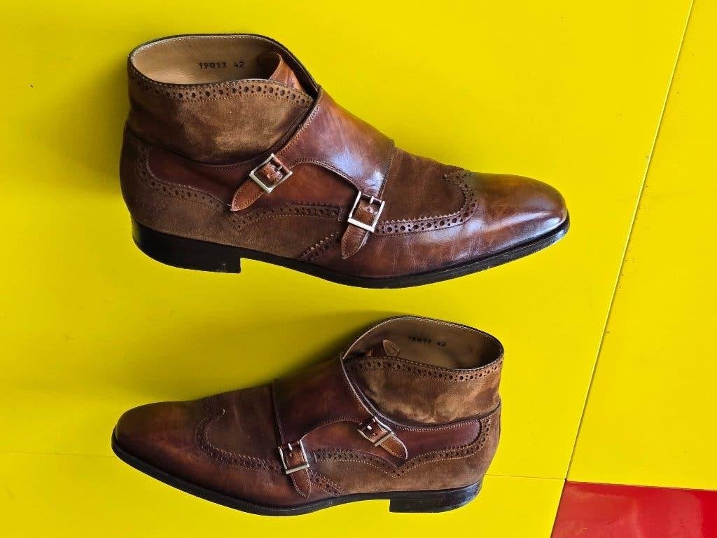 Magnanni half hoog met 2 gesp en Cognac kleur maat 42, Kleding | Heren, Schoenen, Bruin, Verzenden, Gespschoenen, Zo goed als nieuw