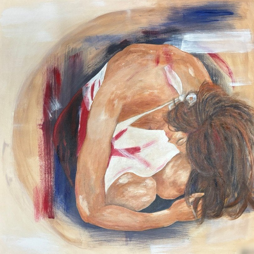 Schilderij ''zoektocht', Ophalen, Textiel, Acrylverf, Overig onderwerp