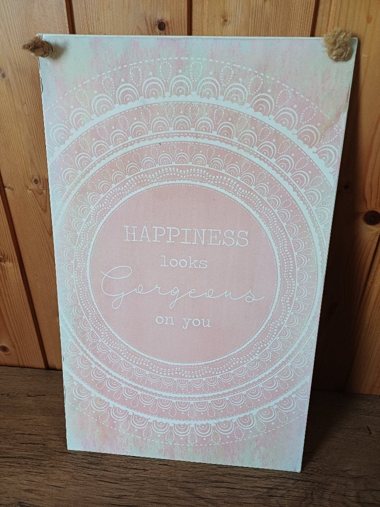 Leuk tekstbord 'Happiness looks Gorgeaus on you', Tekstbord, Metaal, ., Nieuw