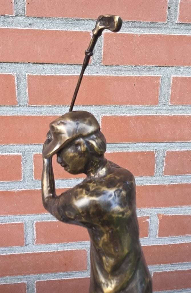 GOLFER / bronzen beeld / 25 cm hoog, Ophalen of Verzenden, Brons, Beeld