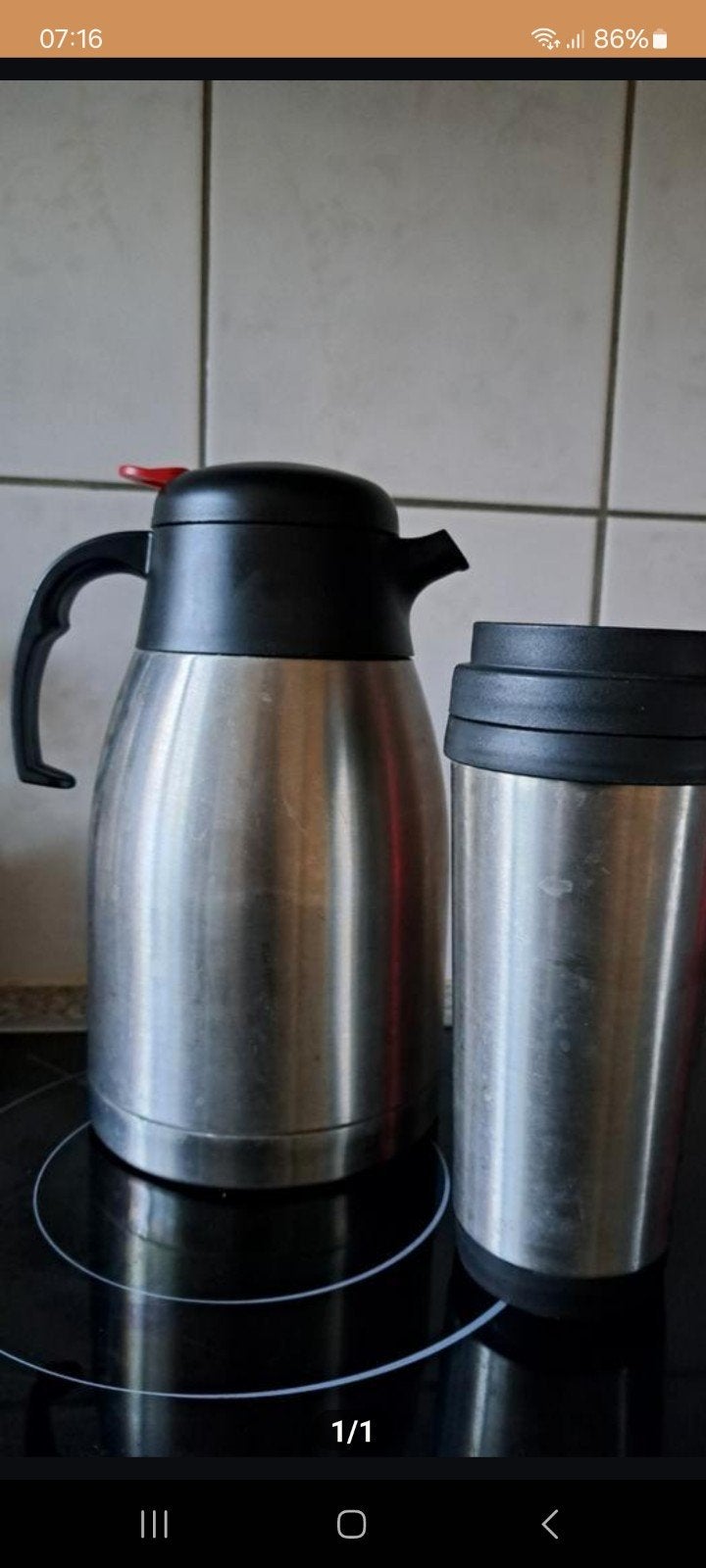 Zilveren thermoskan en thermoskan beker, Ophalen of Verzenden