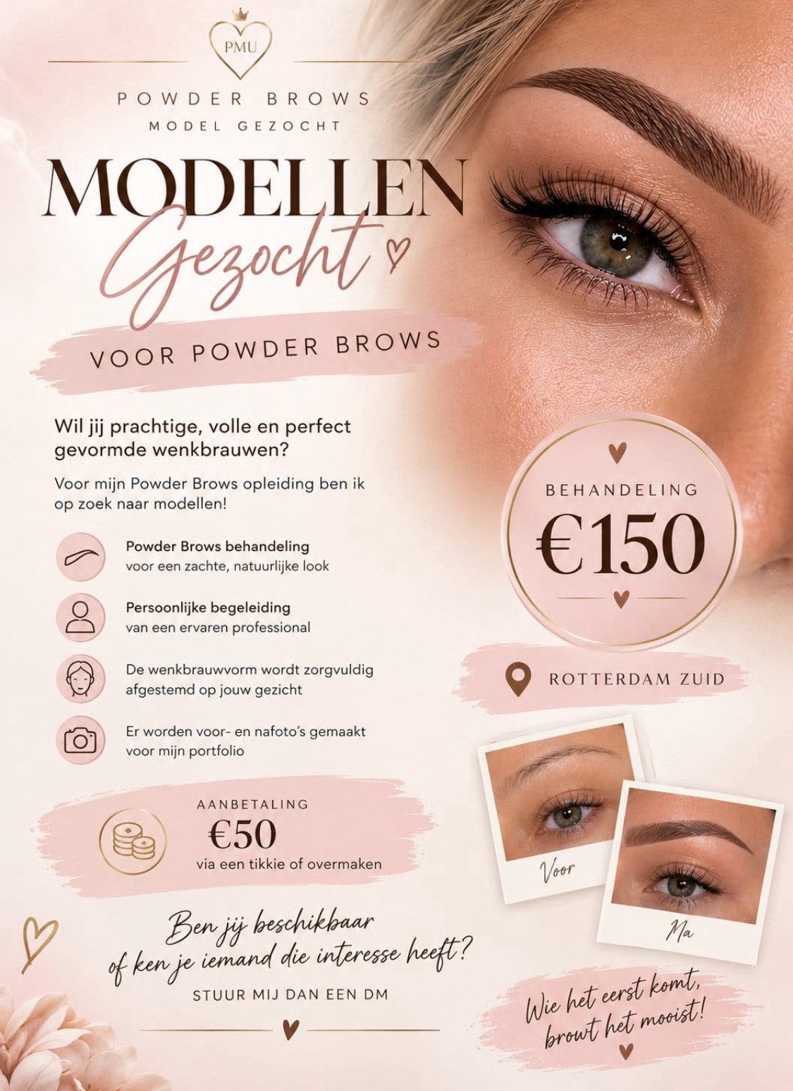 PMU powder brows modellen GEZOCHT!, Ophalen of Verzenden, Gehele gezicht