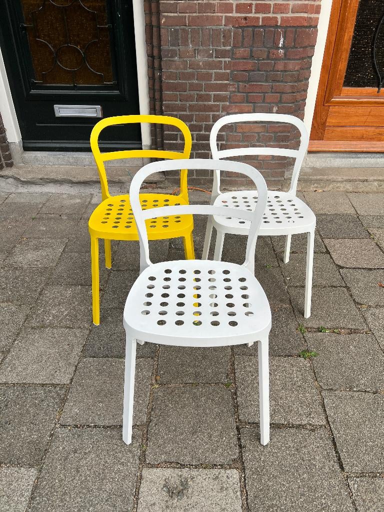 Ikea Reidar aluminium stoelen tuin of binnen geel wit set/3, Ophalen, Gebruikt, Drie, Wit
