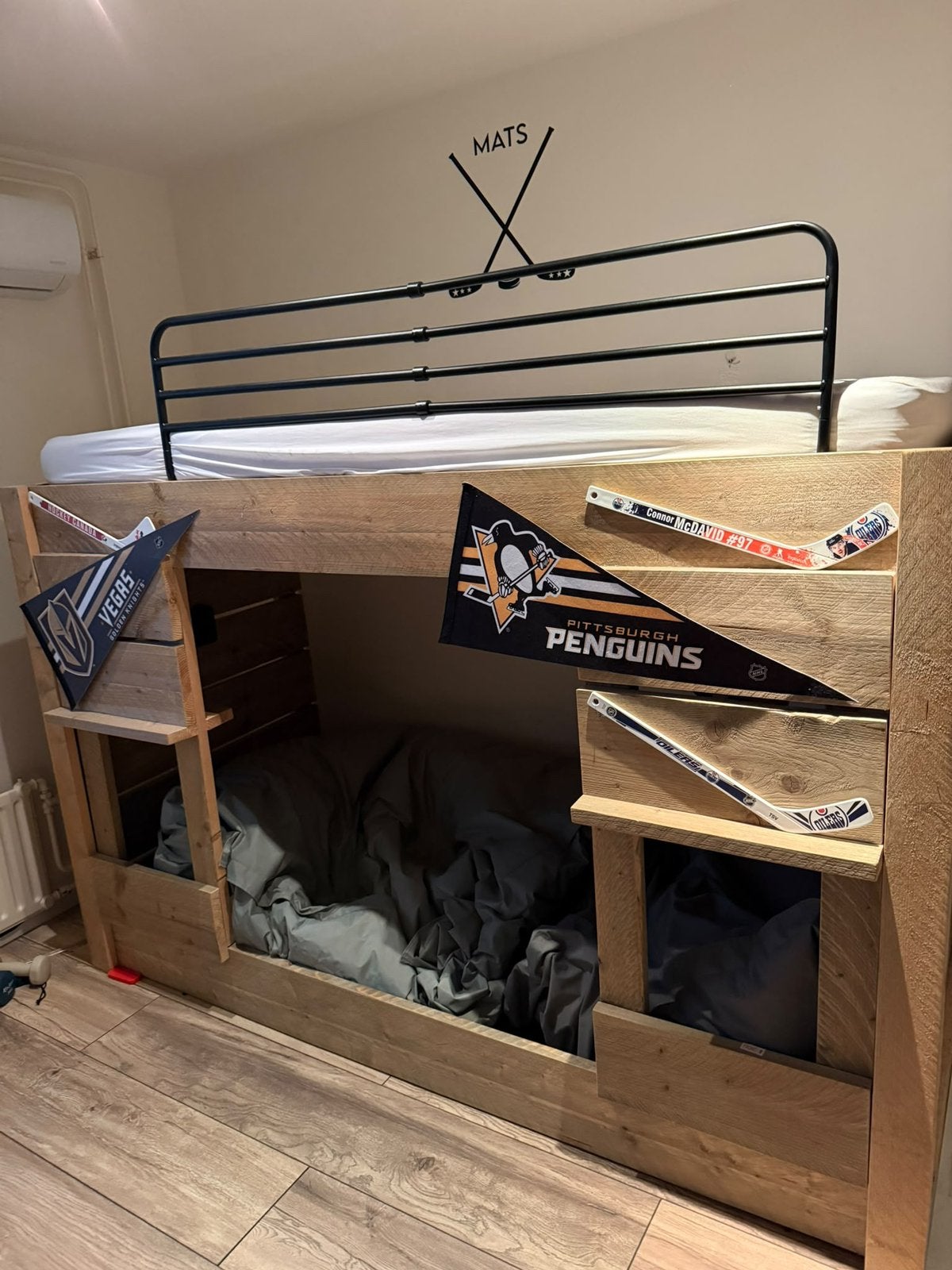 Steigerhouten hoogslaper incl matras & zit kussens, Ophalen, Eenpersoons, Zo goed als nieuw, 90 cm