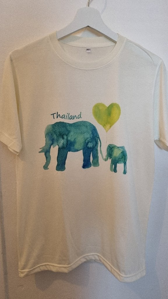 Thailand T-Shirt Olifant Aquarel - Maat M, Maat 38/40 (M), Wit, Ophalen of Verzenden, Zo goed als nieuw