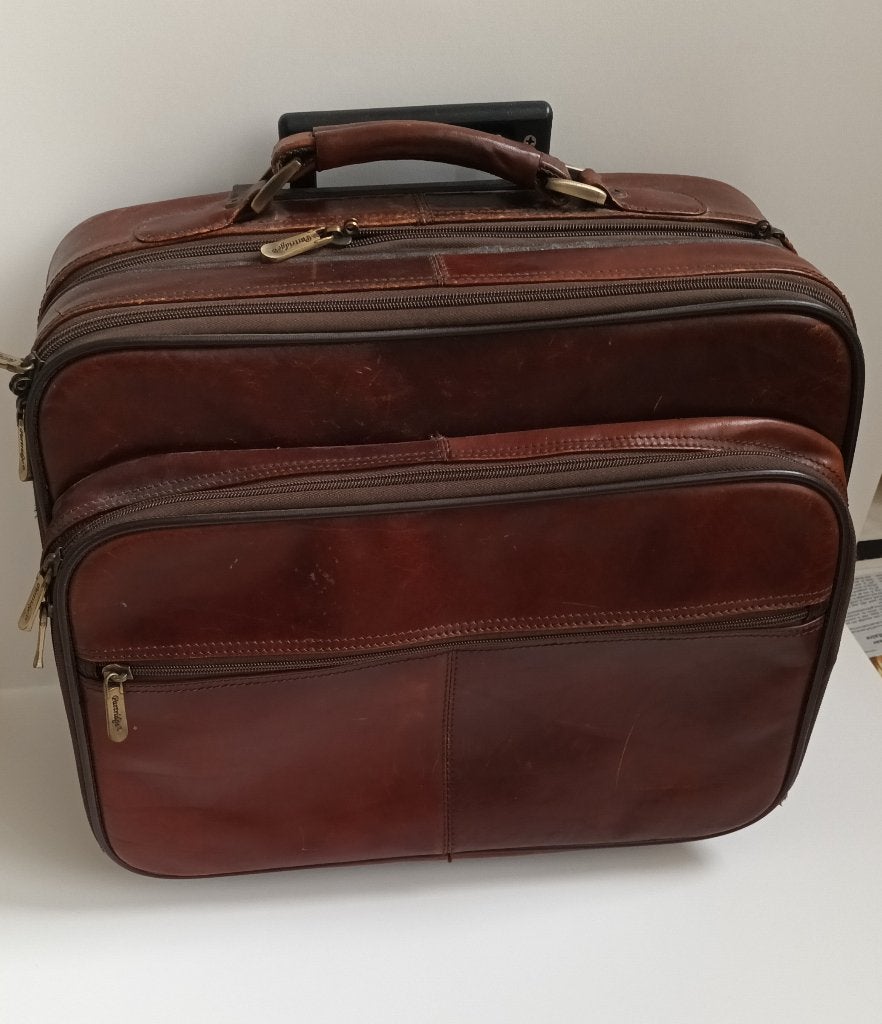 Bruin leer Partridge business Laptop trolly tas leren werken, Computers en Software, Laptoptassen, Gebruikt, Bruin, Trolleytas