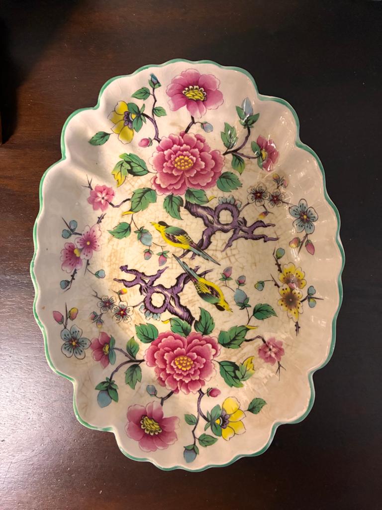Antieke Old Foley James Kent schaal met vogels en bloemen, Ophalen of Verzenden