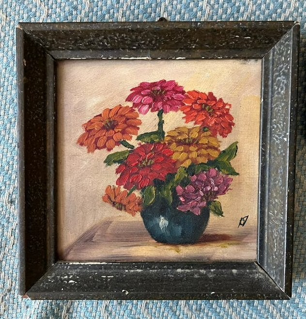 Prachtig Miniatuur Bloemstilleven (Olieverf) – Jan Knikker, Antiek en Kunst, Doek, Realistisch, Stilleven, Ophalen of Verzenden