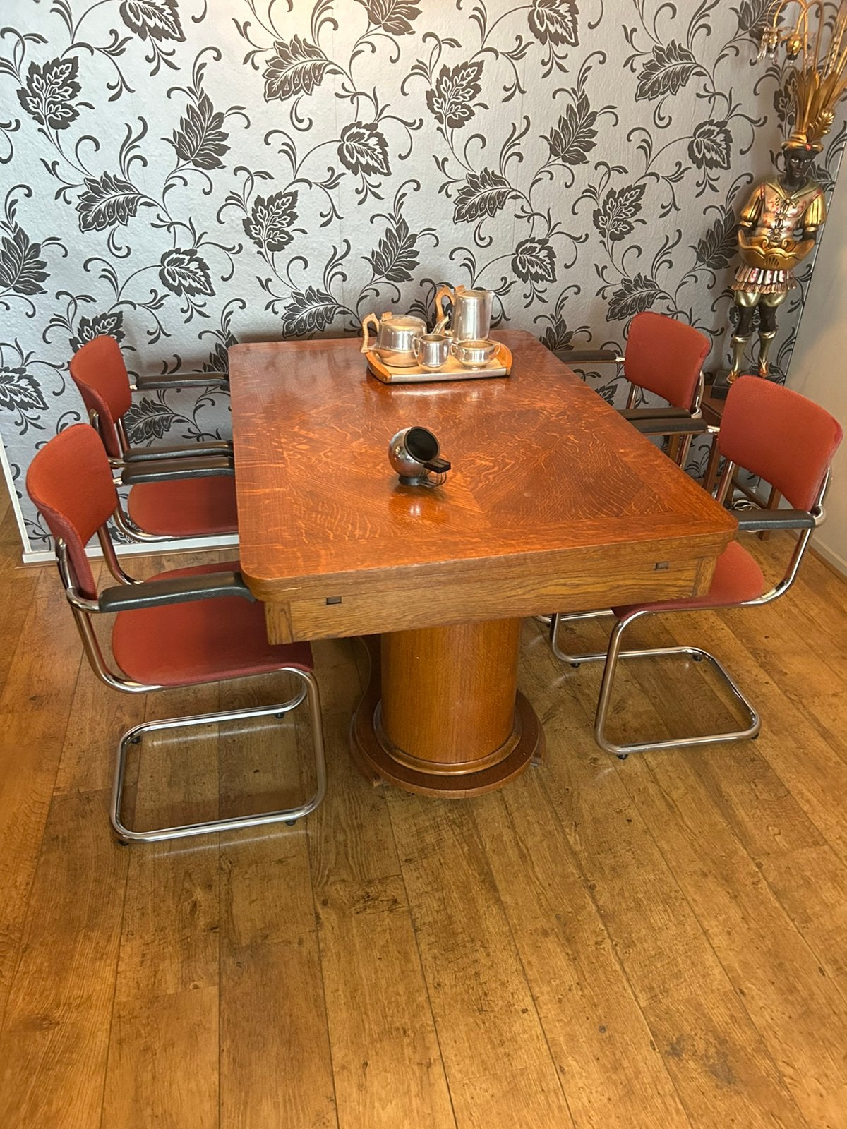 Art deco tafel met stoelen Tubax eethoek, Ophalen, Gebruikt, Art deco, 4 tot 6 stoelen