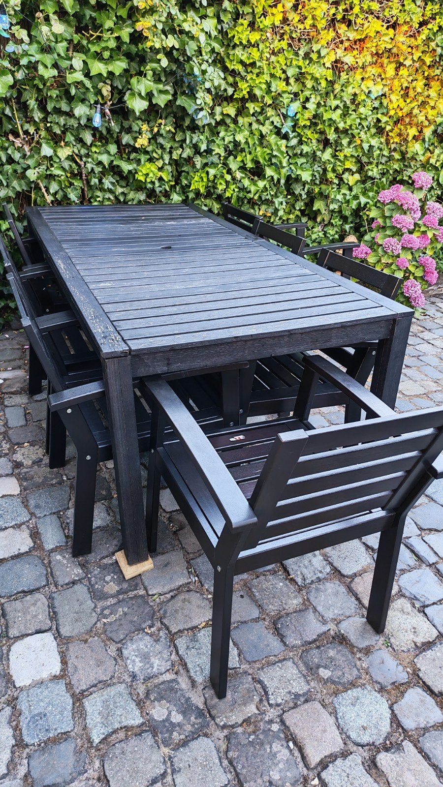 Ikea Kloven tuinset met 7 stoelen en tafel, Tuin en Terras, Tuinsets en Loungesets, Gebruikt, Tuinset, Hardhout, 7 zitplaatsen