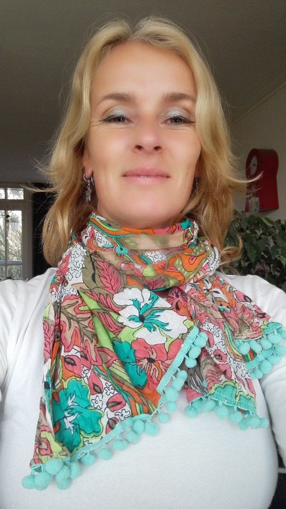 Nieuwe katoenen sjaal met print 155x52 cm, Ophalen of Verzenden, Nieuw, Maat 46/48 (XL) of groter, Sjaal