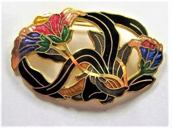 Prachtige grote broche cloisonné emaille zwaar verguld (2772, Ophalen, Zo goed als nieuw, Overige kleuren, Overige materialen