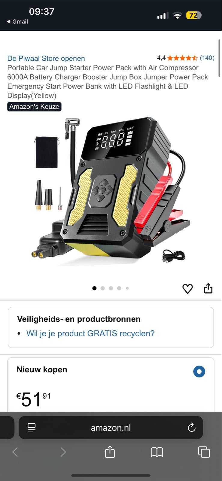 Draagbare Auto Startbooster met Luchtcompressor en Powerbank, Nieuw, Universele onderdelen