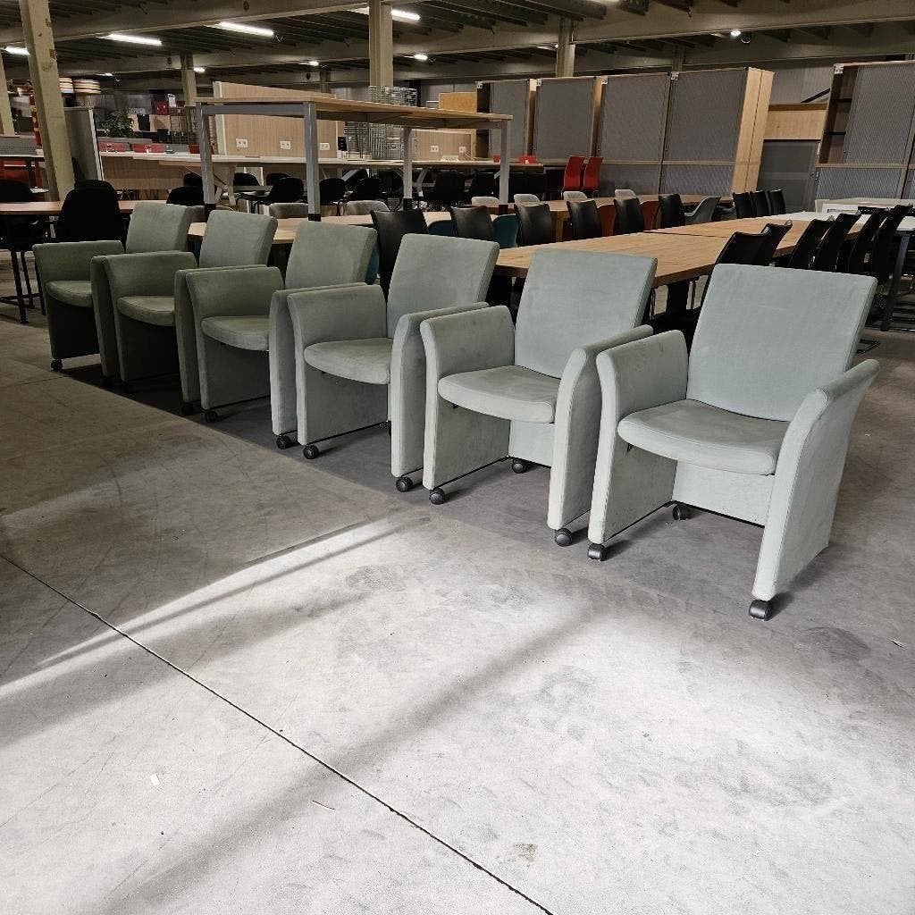 Set 6x fauteuils groene stof, Ophalen, Gebruikt, 75 tot 100 cm, Stof