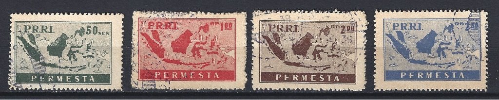 Indonesie PERMESTA 1 - 4 geb 1957 OOK VEEL JAPANSE BEZETTING, Ophalen of Verzenden, Gestempeld, Zuidoost-Azië
