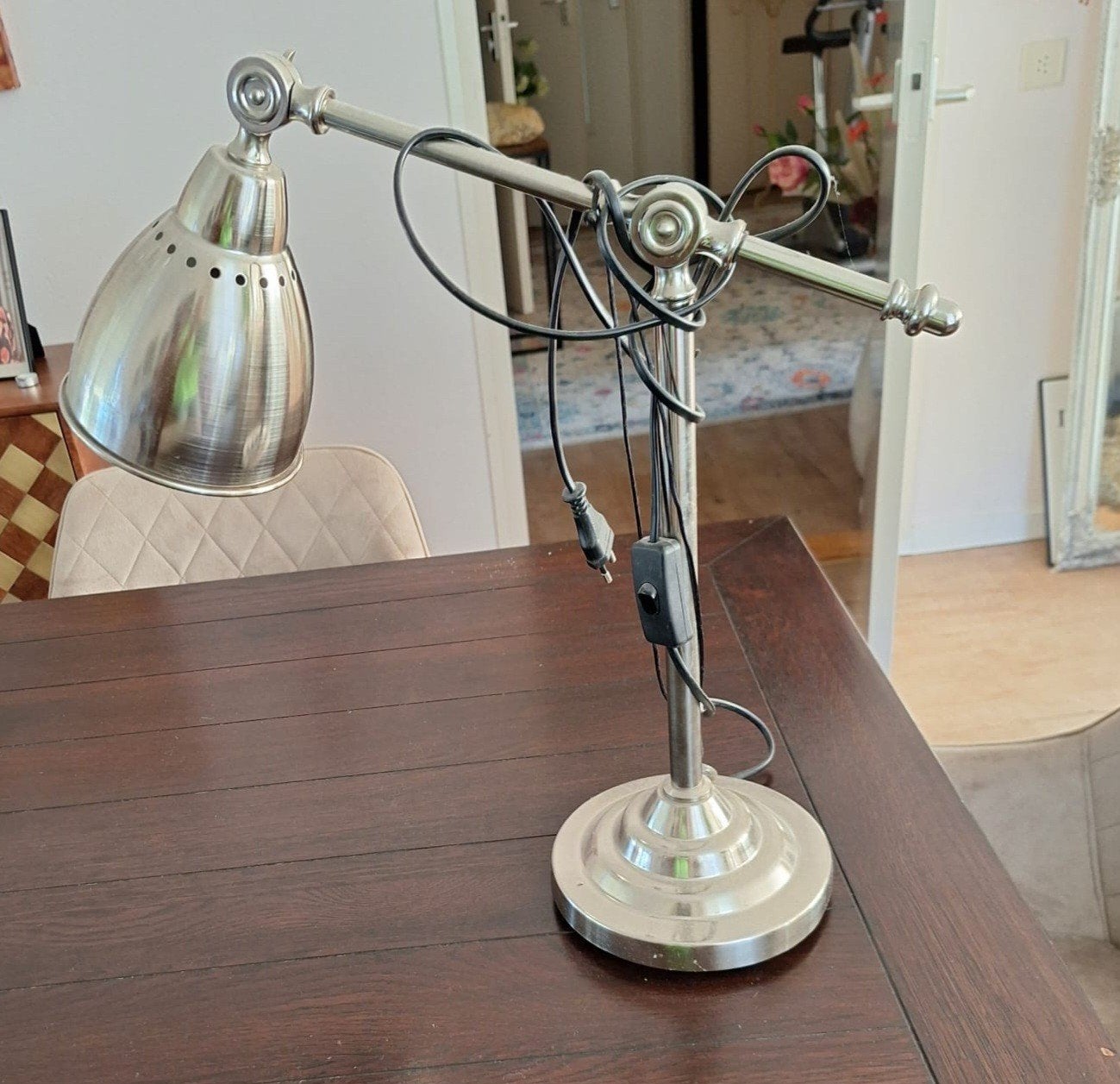 Verstelbare leeslamp / tafellamp, metaal, zilverkleurig, Huis en Inrichting, Ophalen of Verzenden