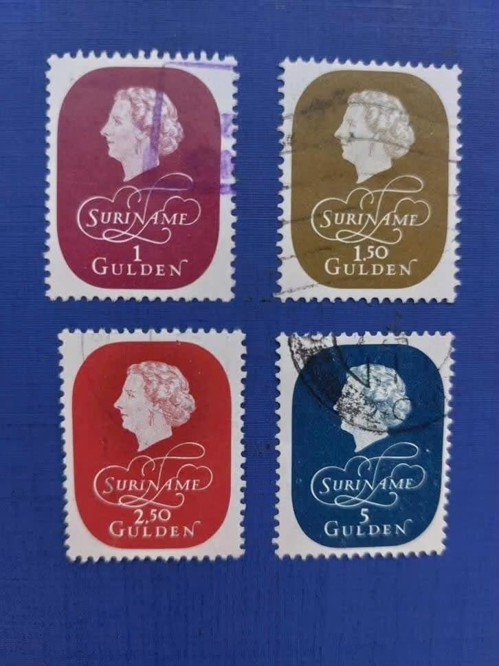 Postzegel Suriname 1959 Serie Koningin Juliana 05-07, Ophalen of Verzenden, Gestempeld