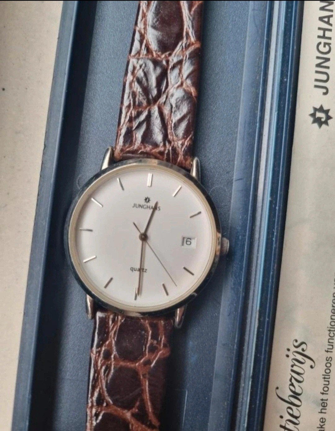 Junghans quarts watch 35mm, Overige merken, Leer, Staal, Polshorloge