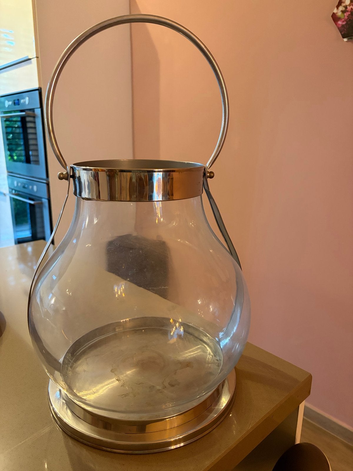 Grote glazen lantaarn/ windlichten met metalen details, Ophalen, Zo goed als nieuw, Modern, Glas