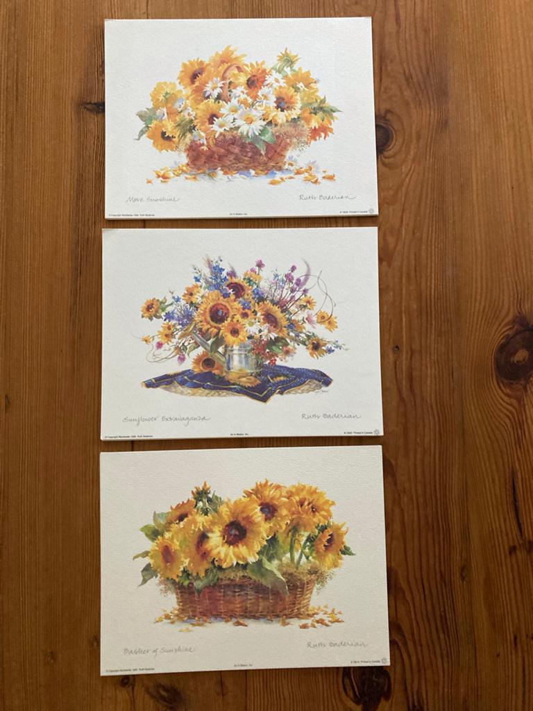 Set van 3 zonnebloem prints van Ruth Baderian, Antiek en Kunst, Ophalen of Verzenden