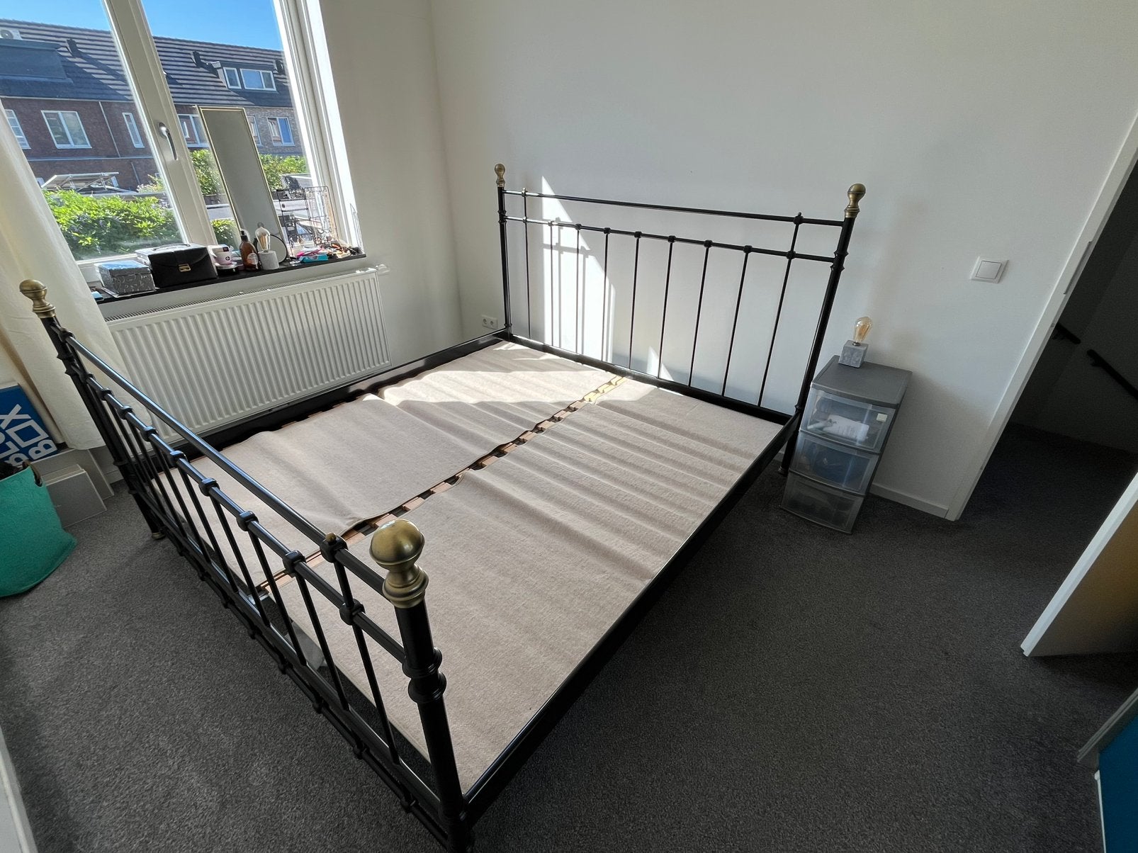 Ikea ledikant zwart metaal 180x200 compleet, Ophalen, Zwart, Tweepersoons, Zo goed als nieuw