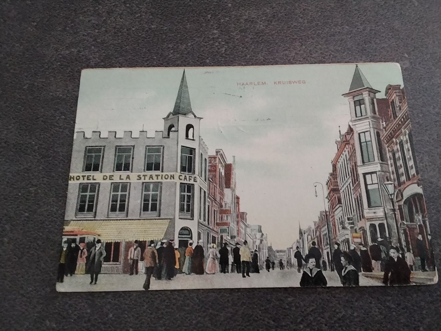 Haarlem Kruisweg Hotel de la Station Cafe 1908, Ophalen of Verzenden, Voor 1920, Gelopen, Noord-Holland
