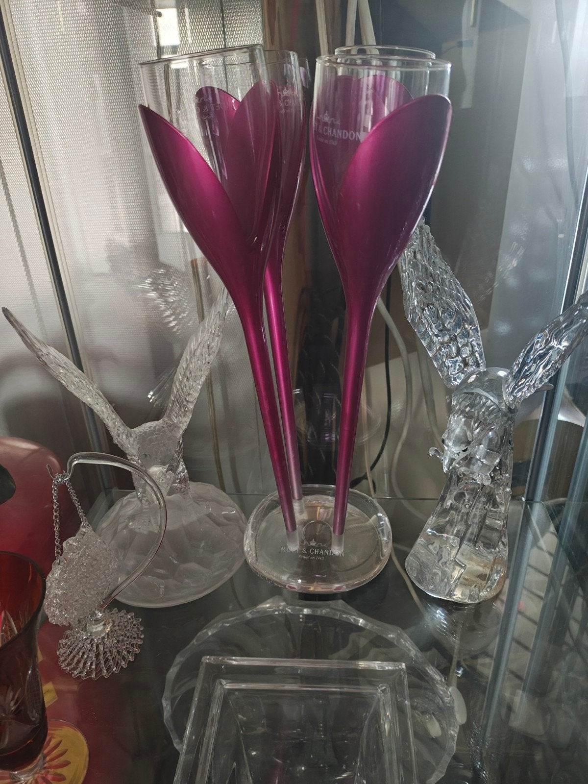 Moët & Chandon champagne flutes in houders 4x, Ophalen of Verzenden, Roze, Overige merken, Glas