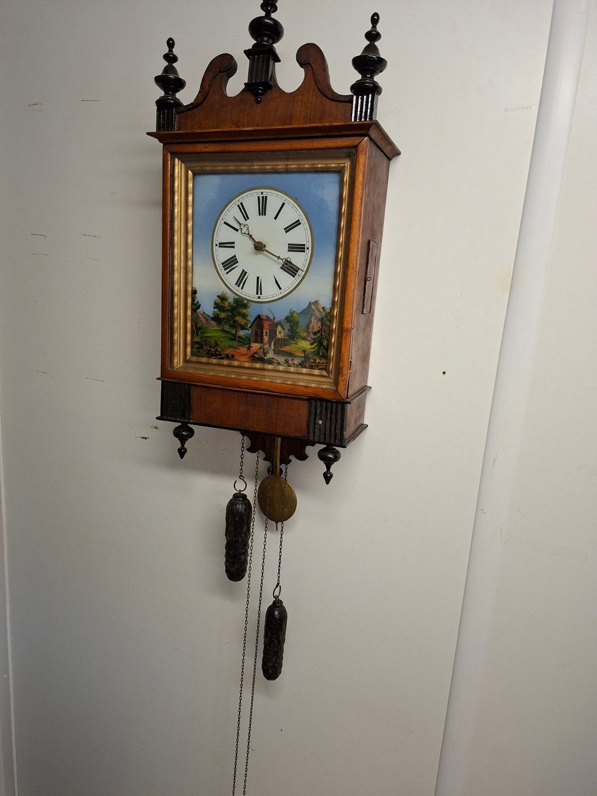 Antieke Schilderij Klok - 60cm Hoog, Loopt en Slaat, Ophalen of Verzenden