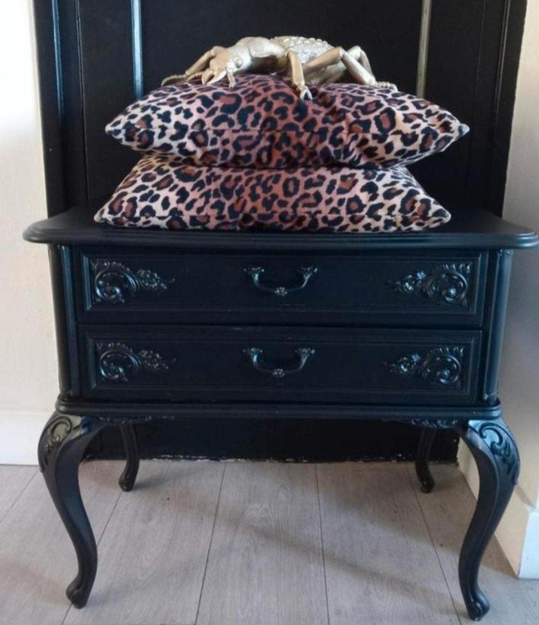 Antiek ladenkast mat zwart, Huis en Inrichting, Ophalen, 50 tot 100 cm, 3 of 4 laden, Minder dan 100 cm
