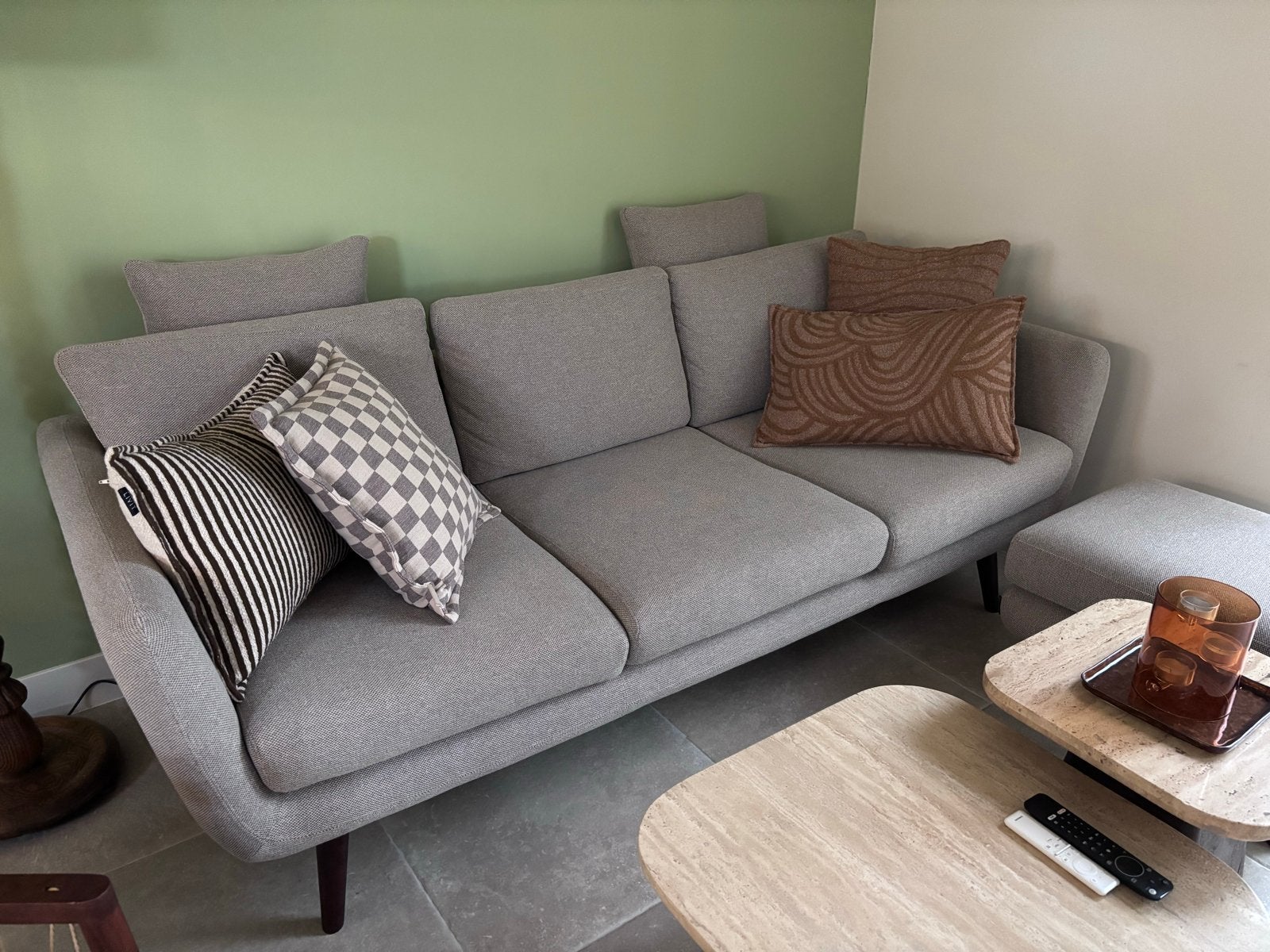 Mooi set: 3-zitsbank, fauteuil en poef van Sofacompany, Gebruikt, Driepersoons, 75 tot 100 cm, Ophalen of Verzenden