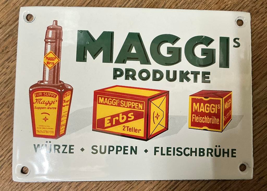 Emaille bordje deurpostje MAGGI, Verzamelen, Merken en Reclamevoorwerpen, Ophalen of Verzenden, Zo goed als nieuw, Reclamebord