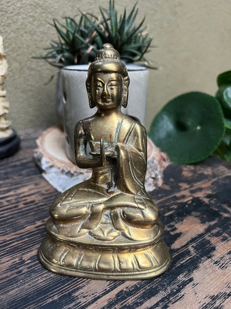 Brons boeddha uit Taiwan Bronzen buddha handwerk, 13 cm, Verburgt Vintage, Metaal, Massief