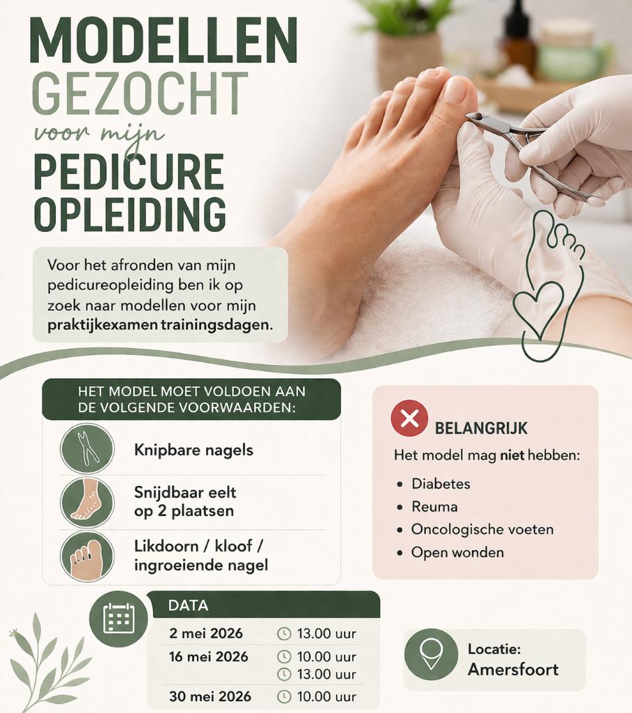 Pedicure modellen gezocht voor mijn praktijkexamentraining, Ophalen, Nieuw, Overige typen