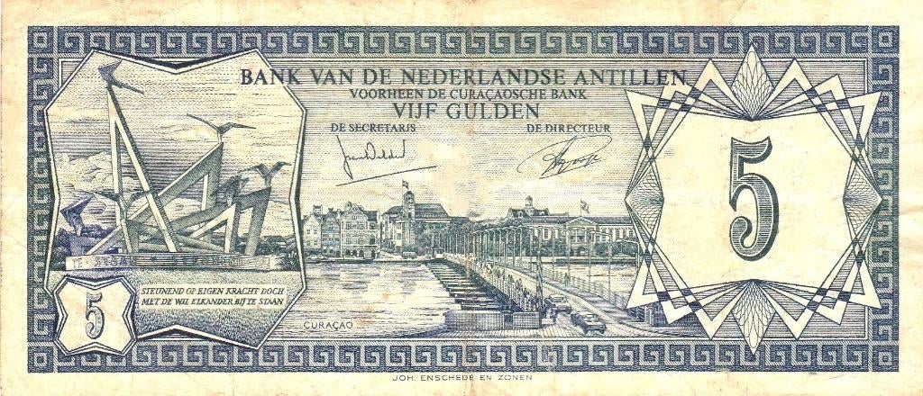 ANTILLEN  1972  VIJF  GULDEN  voorheen  CURACQSCHE BANK, Postzegels en Munten, Bankbiljetten | Nederland, Ophalen of Verzenden