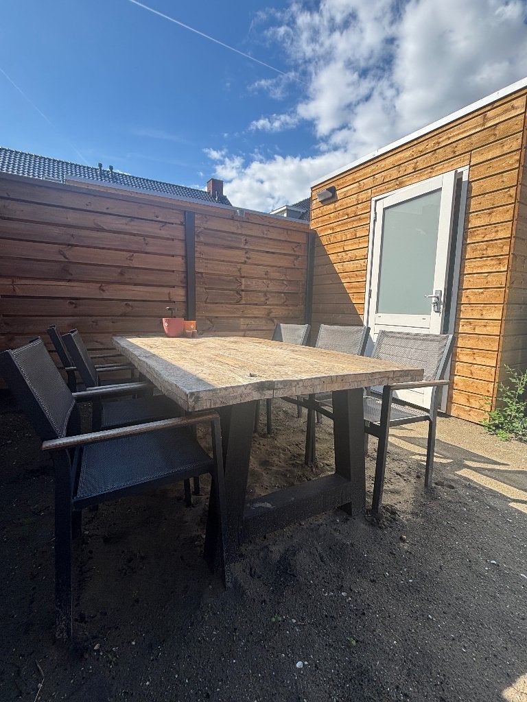 Tuintafel - tuinset - tuinstoelen, Tuin en Terras, Ophalen, Gebruikt, Rechthoekig, Hout
