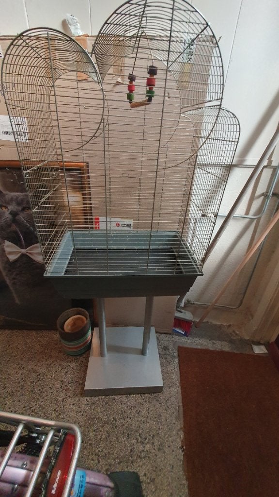 Vogelkooi op standaard, Ophalen, Gebruikt, Metaal, Vogelkooi