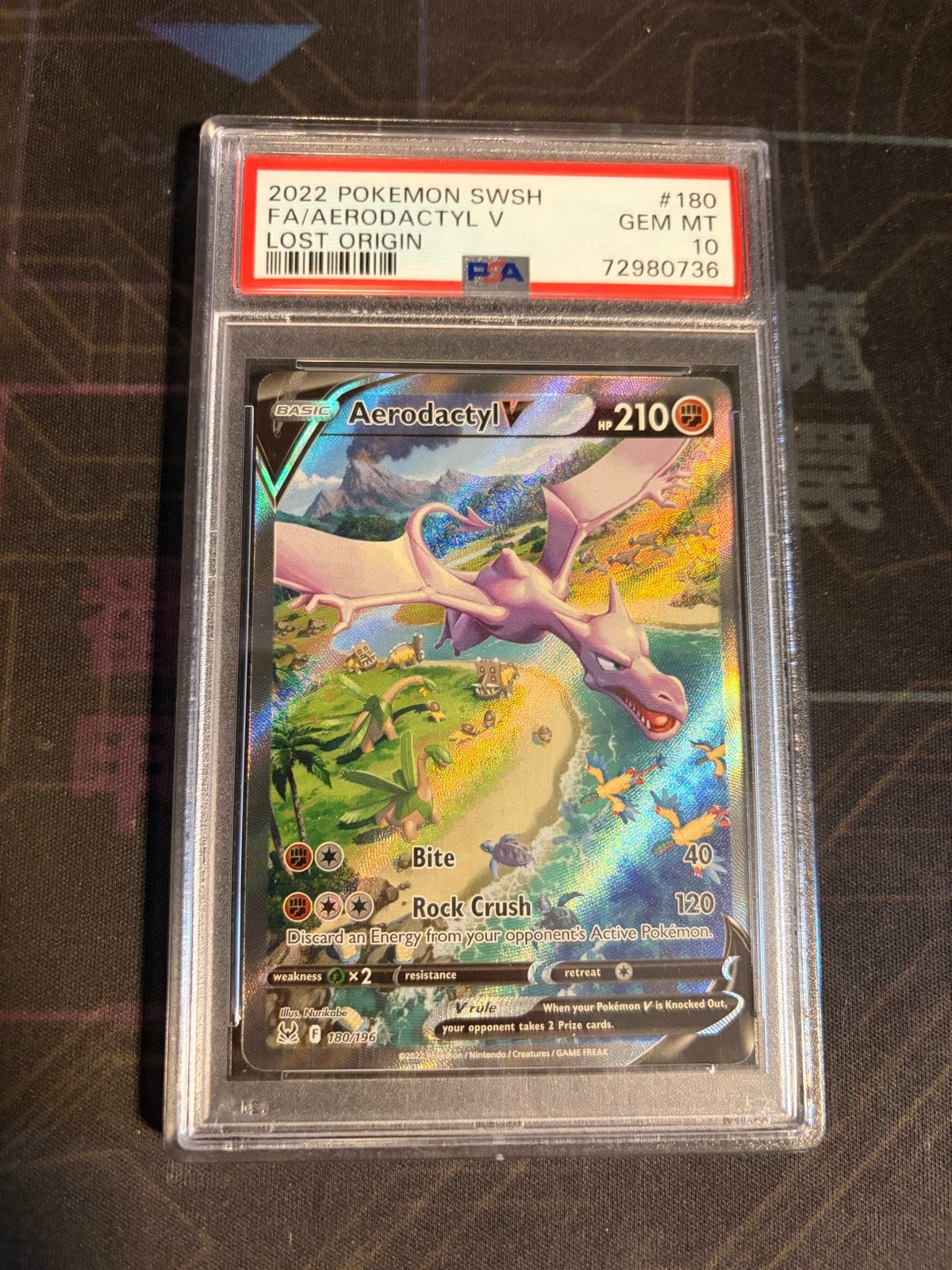 Aerodactyl V (Full Art) PSA 10 GEM MT - Lost Origin #180, Ophalen of Verzenden, Zo goed als nieuw, Losse kaart, Foil