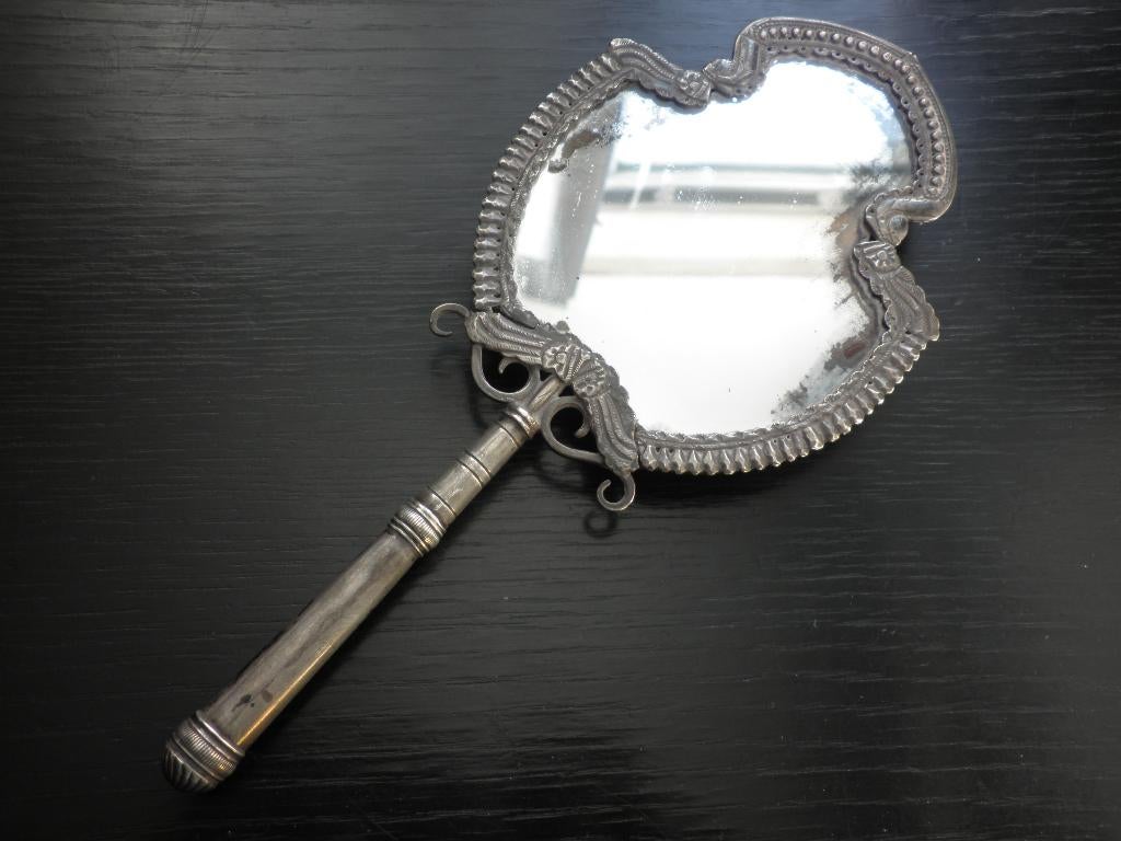 Mooie Grote Antieke Zilveren Handspiegel, Antiek en Kunst, Verzenden, Overige vormen, Minder dan 50 cm, Minder dan 100 cm