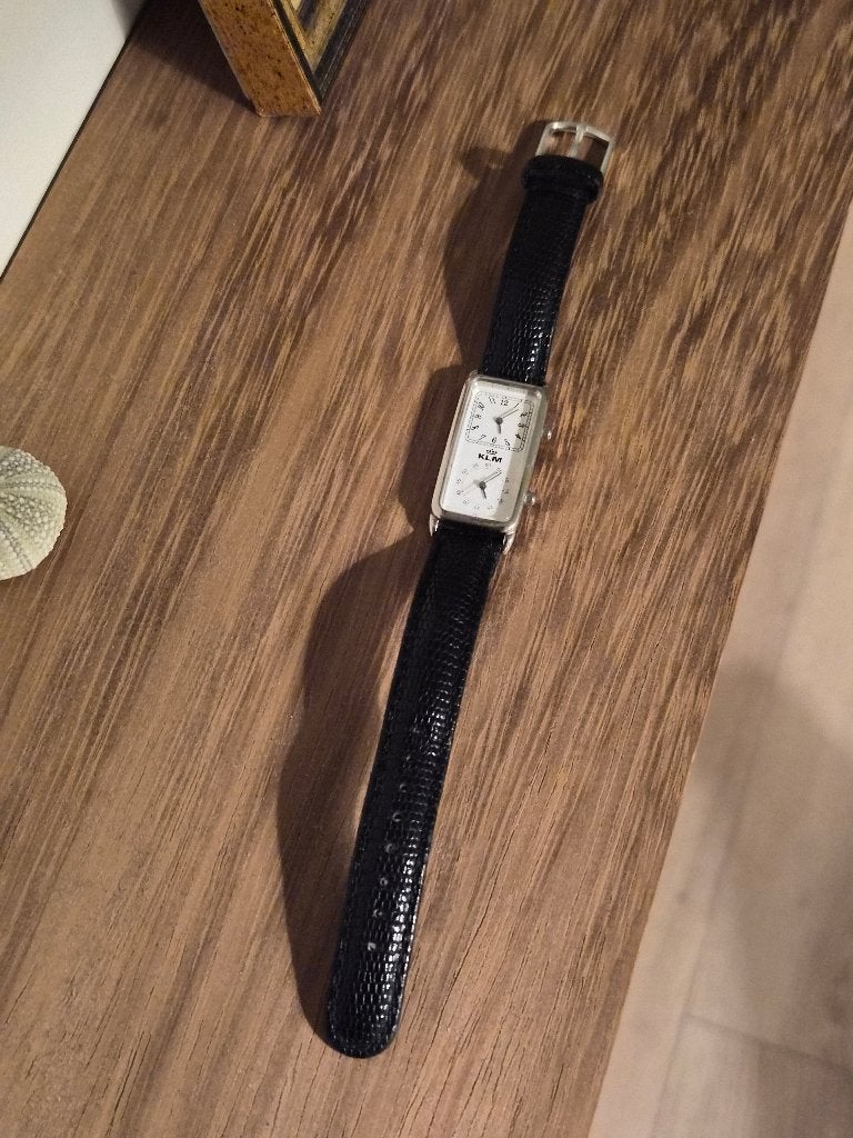 KLM Citizen Dual Time Horloge 593W-344409 Rare Vintage Japan, Staal, Verzenden, Leer, Gebruikt