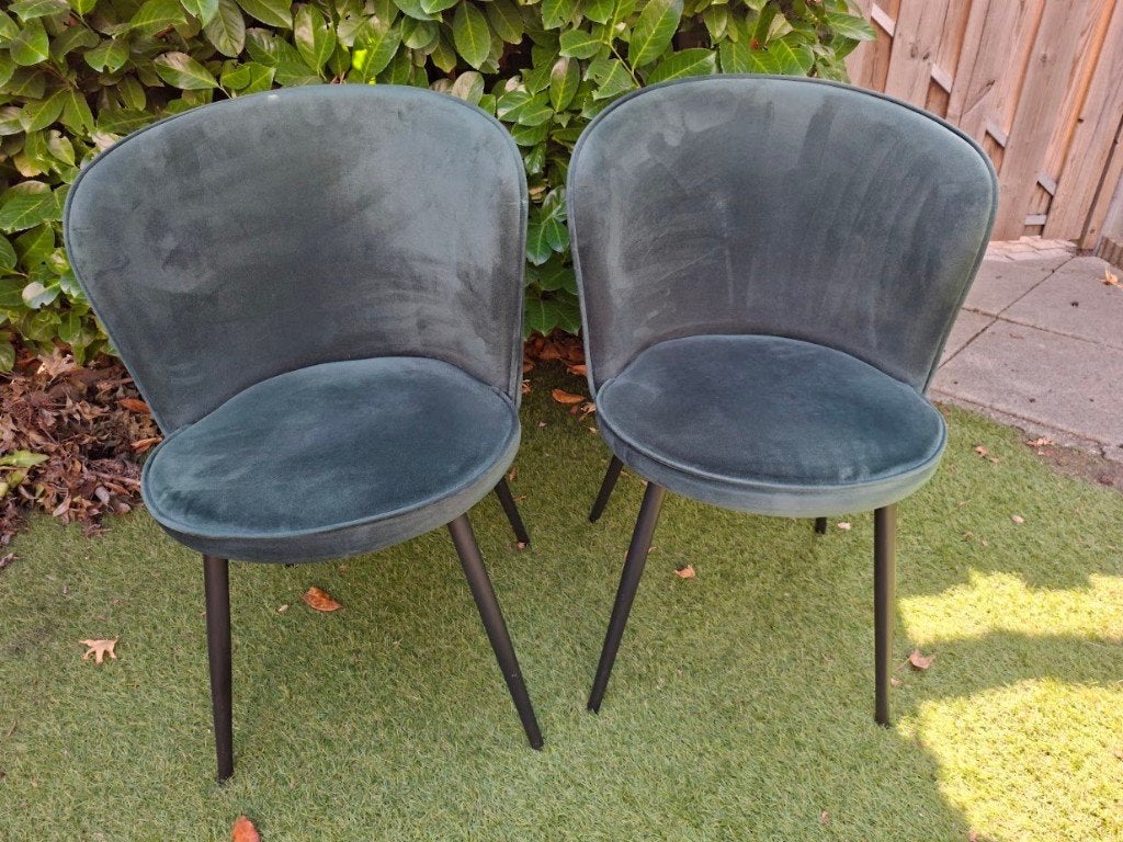 4 donkergroene velvet eetkamerstoelen - moeten zsm weg!, Ophalen, Gebruikt, Overige kleuren, Vier