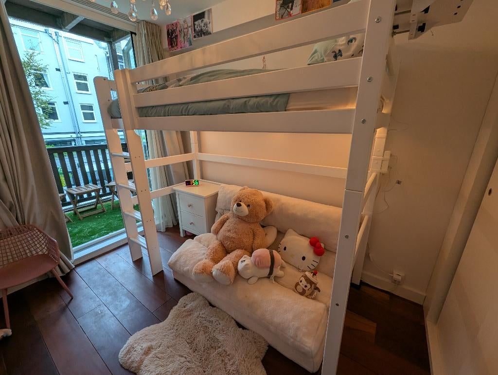 Hoogslaper Hoppekids ECO Luxury 90x200 rechte ladder, Ophalen, Zo goed als nieuw, Hoogslaper