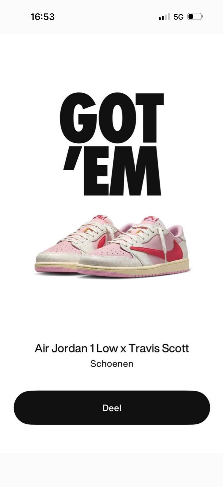 Air Jordan 1 Low x Travis Scott - Schoenen MAAT 39, Ophalen of Verzenden, Nieuw, Roze, Sneakers of Gympen