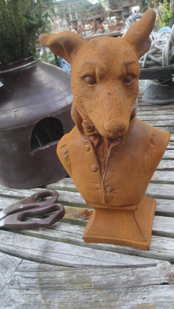 decoratieve  roestkleurige gietijzeren honden buste, Ophalen of Verzenden, Nieuw, Metaal, Dierenbeeld