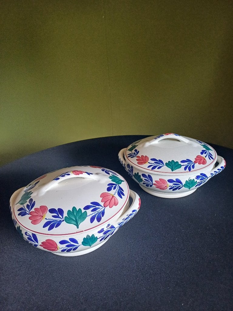 Boerenbont schalen met deksel 2x, Ophalen, Gebruikt, Landelijk/Boerenbont, Schaal of Schalen